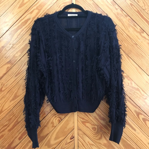 Shaggy Knit Cardigan Navy Blue 90s Y2K - Picture 2 of 4